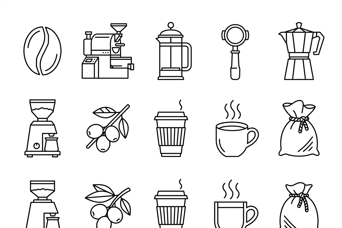 Bundles Set Coffee Roastery Icons, an Outline Icon by adenpinkstore (Photo 1 of 12)