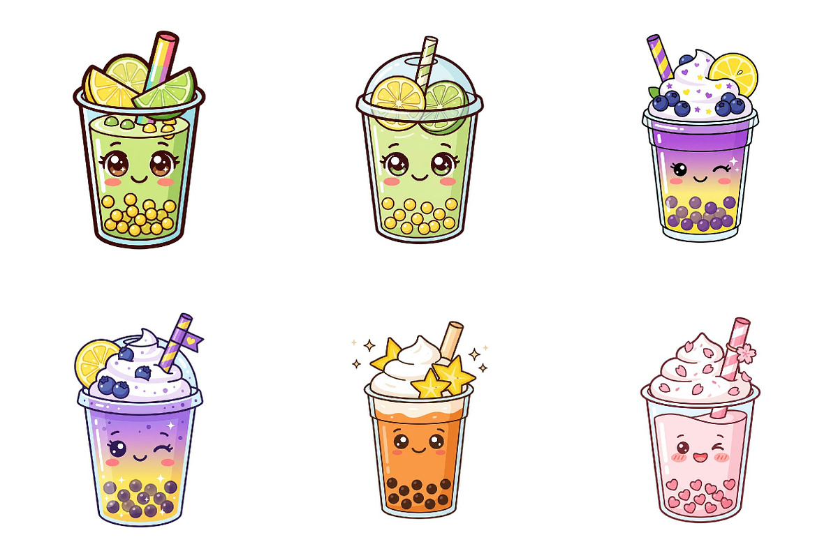Cute Bubble Tea Clipart Bundle, a Food Illustration by fashionaddict (Photo 3 of 3)