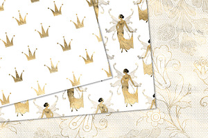 White And Gold Fairy Digital Paper