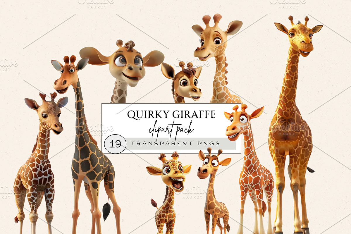 QUIRKY GIRAFFE CLIPART PACK, an Animal Illustration by Daring Digies (Photo 1 of 8)