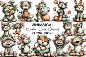 Whimsical Easter Cats Clipart, an Illustration by CraftArtStudio