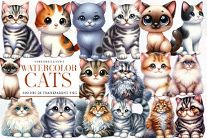 Watercolor Cats Sublimation Clipart, an Illustration by Designworld