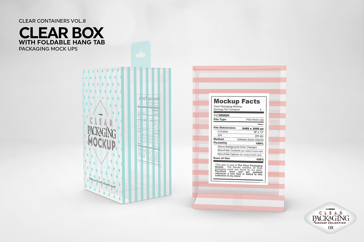 Clear Box Foldable Hang Tab Mockup, a Packaging Mockup by INCDesign (Photo 4 of 8)
