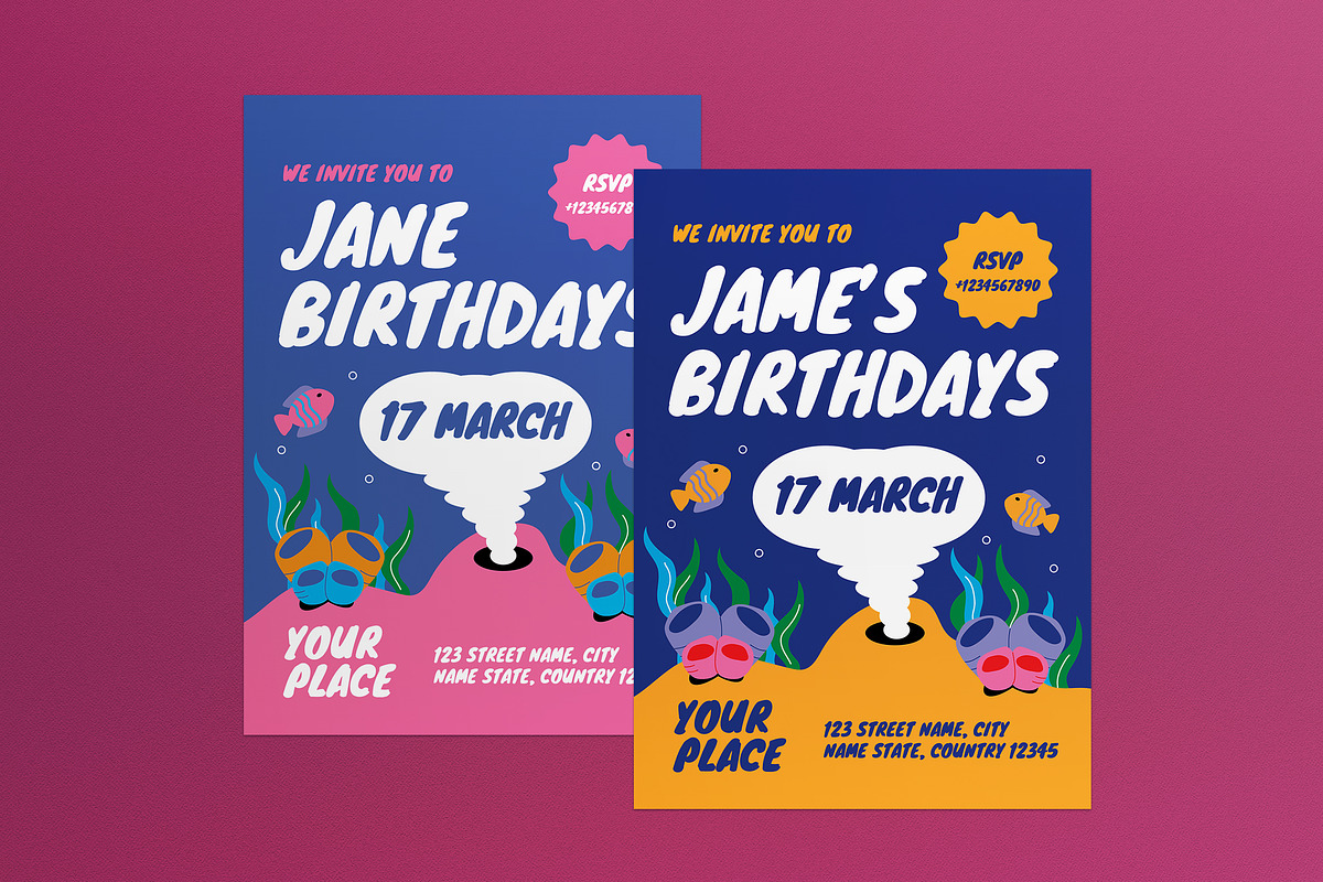Blue Kids Birthday Party Invitation, an Invitation Template by graphicook (Photo 1 of 3)