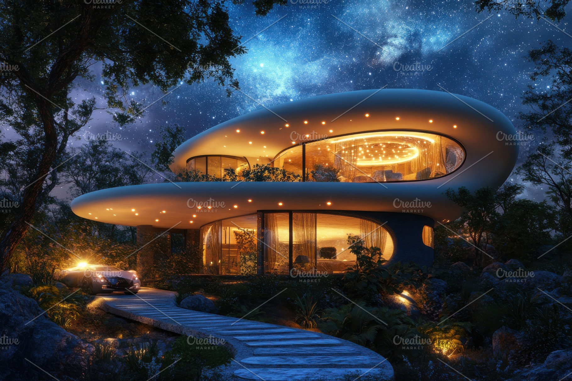 Unique round house design illuminate, a Photo by Iftikhar Alam