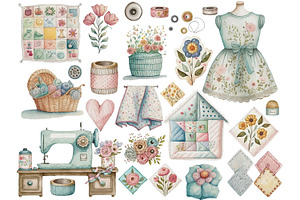 Watercolor Sewing Clipart