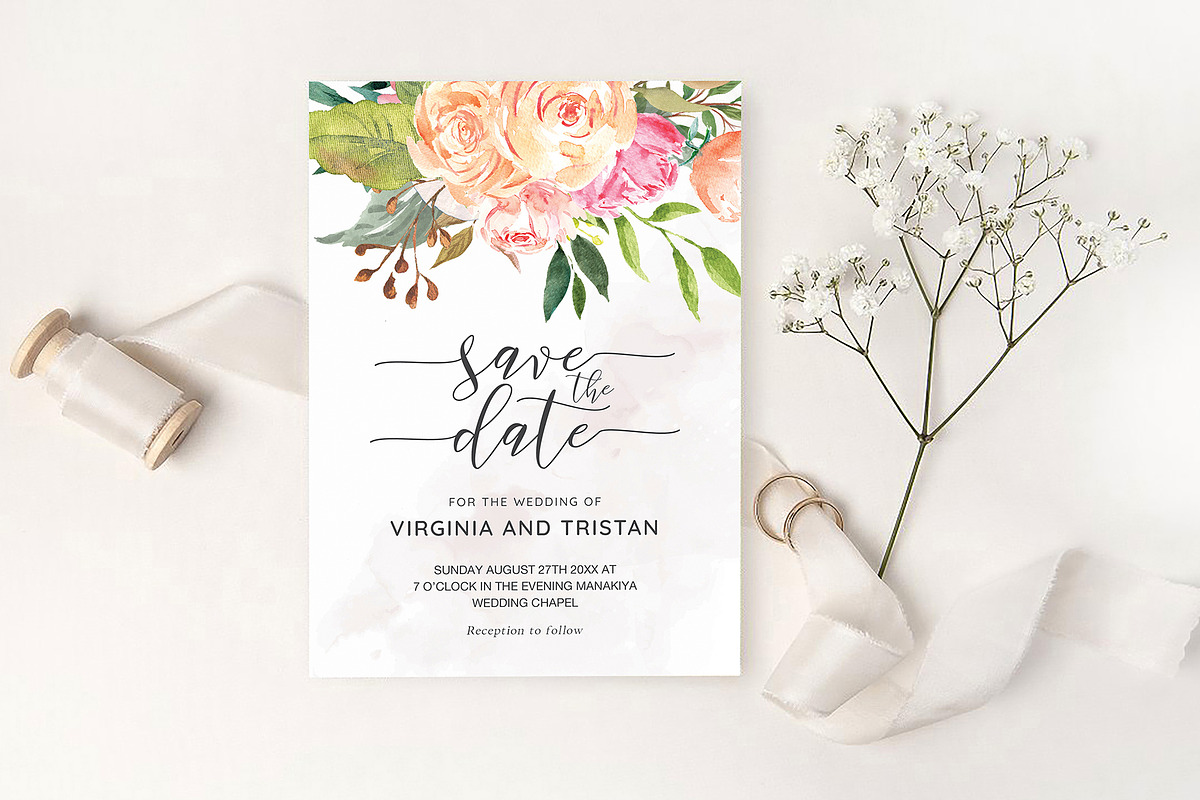 Blush Floral Wedding Invitation Set, an Invitation Template by DesignDevisers (Photo 6 of 15)
