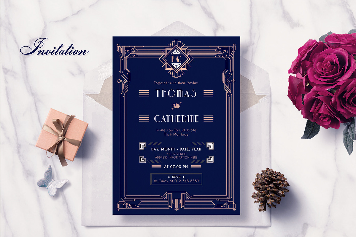 ART DECO WEDDING INVITATION SUITES, an Invitation Template by Totem Invitation House (Photo 2 of 4)
