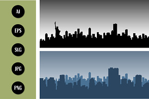 Two Distinct City Skylines, a Background Graphic by Saba Vector