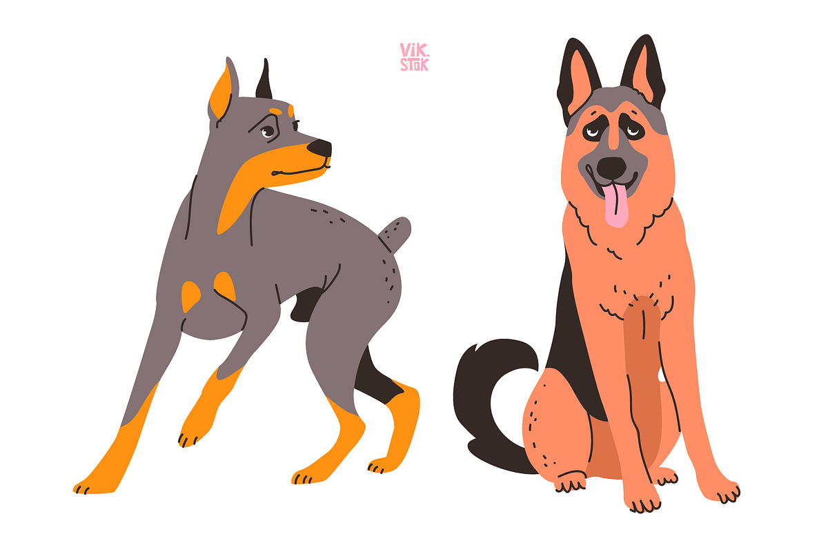 Cute dogs of different breeds set, an Animal Illustration by vik.stock (Photo 6 of 11)