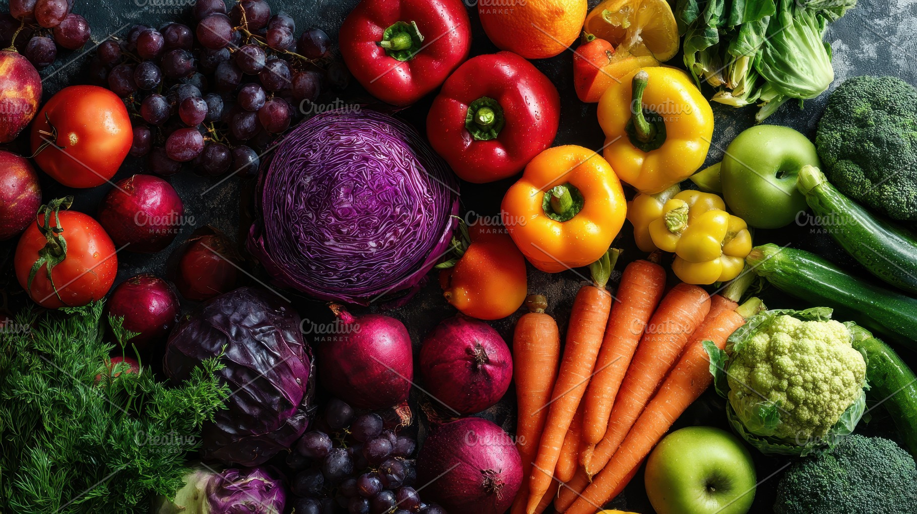 A variety of fruits and vegetables, a Photo by Pavel_design