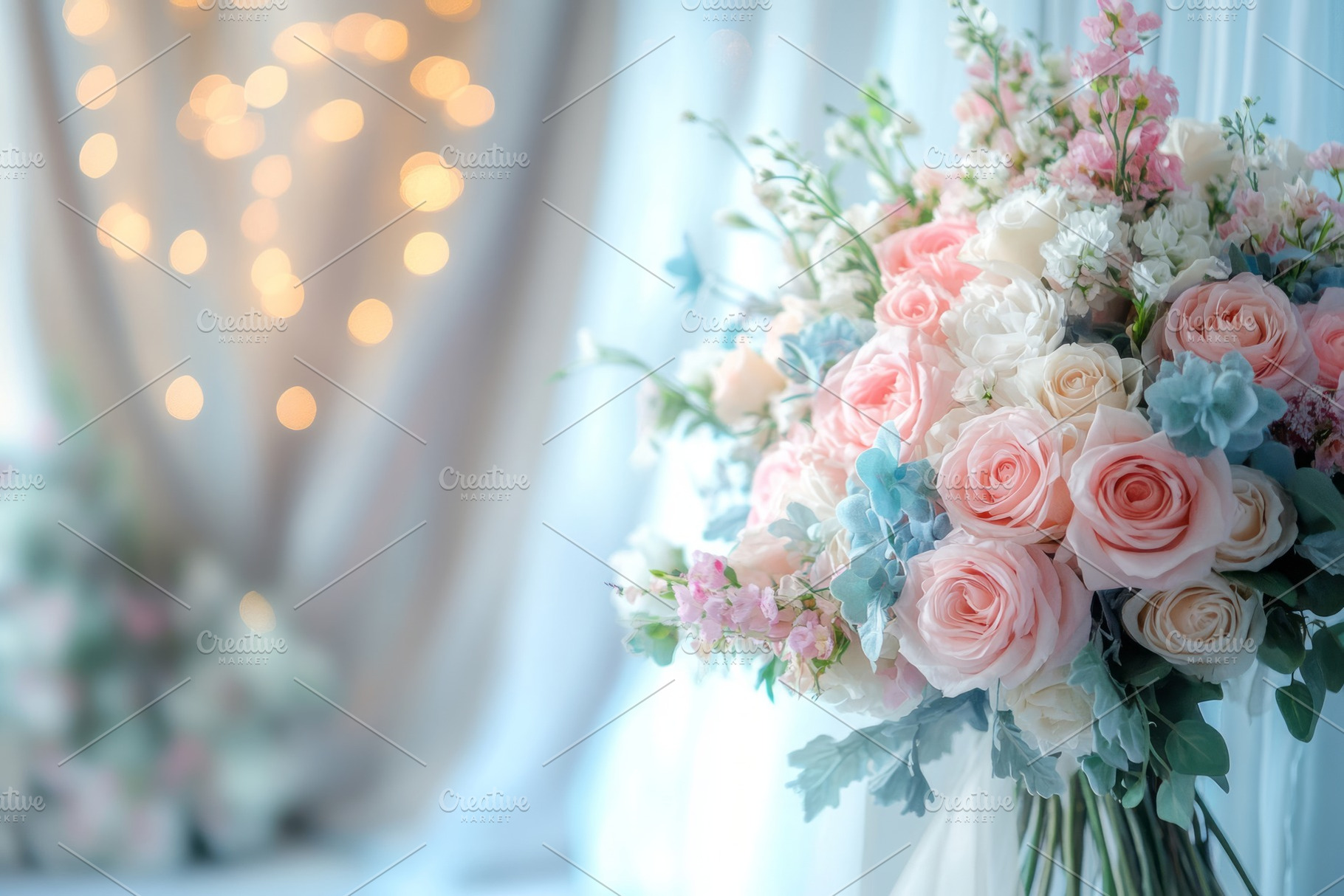 A beautiful bouquet of soft pink and blue roses, reflecting a romantic mood aga, a Background Photo by ImageMir