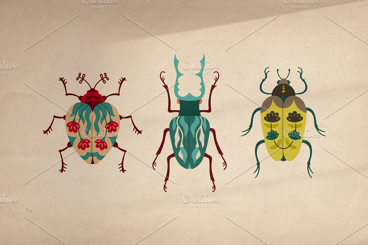 Folk art insects. Beetles collection, a Decorative Illustration by Neliakott ♥ (Photo 6 of 10)