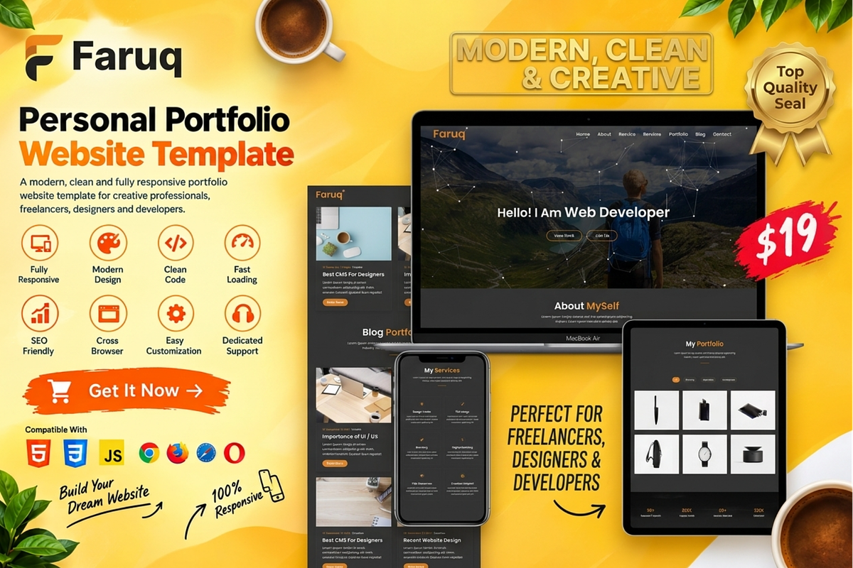Faruq - Developer Portfolio HTML, a Bootstrap Template by Themeplaza (Photo 1 of 7)