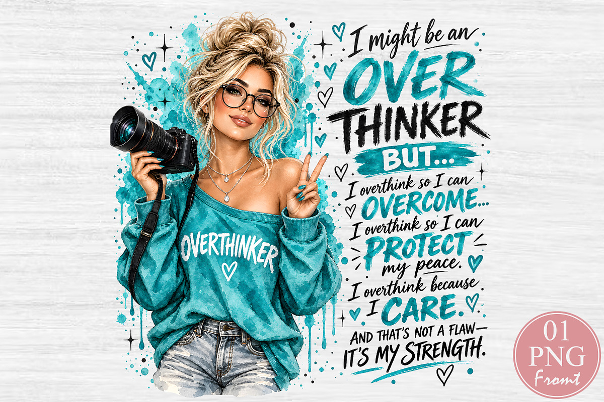 Overthinker Girl Mental Health Quote, a Seasonal Illustration by Rose Art (Photo 1 of 4)
