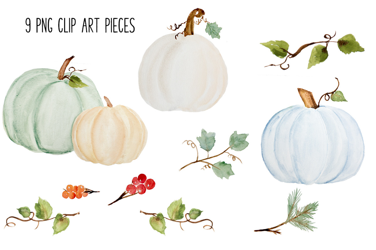 Watercolor Fall Pumpkins, Leaves, an Illustration by DailyMiracleDigitals,LLC (Photo 5 of 7)