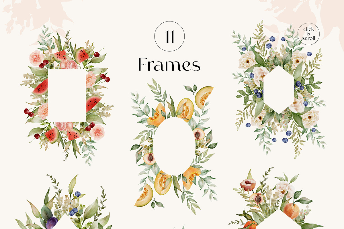 FRUITY SUMMER watercolor floral set, a Seasonal Illustration by Yuliia Lashevska (Photo 5 of 13)