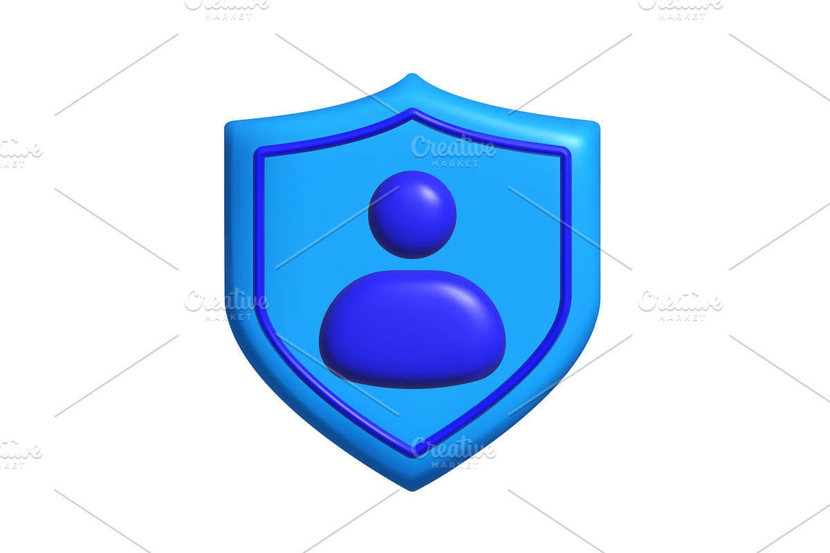 A blue shield displays a simple user, an Object Illustration by Woters little shop