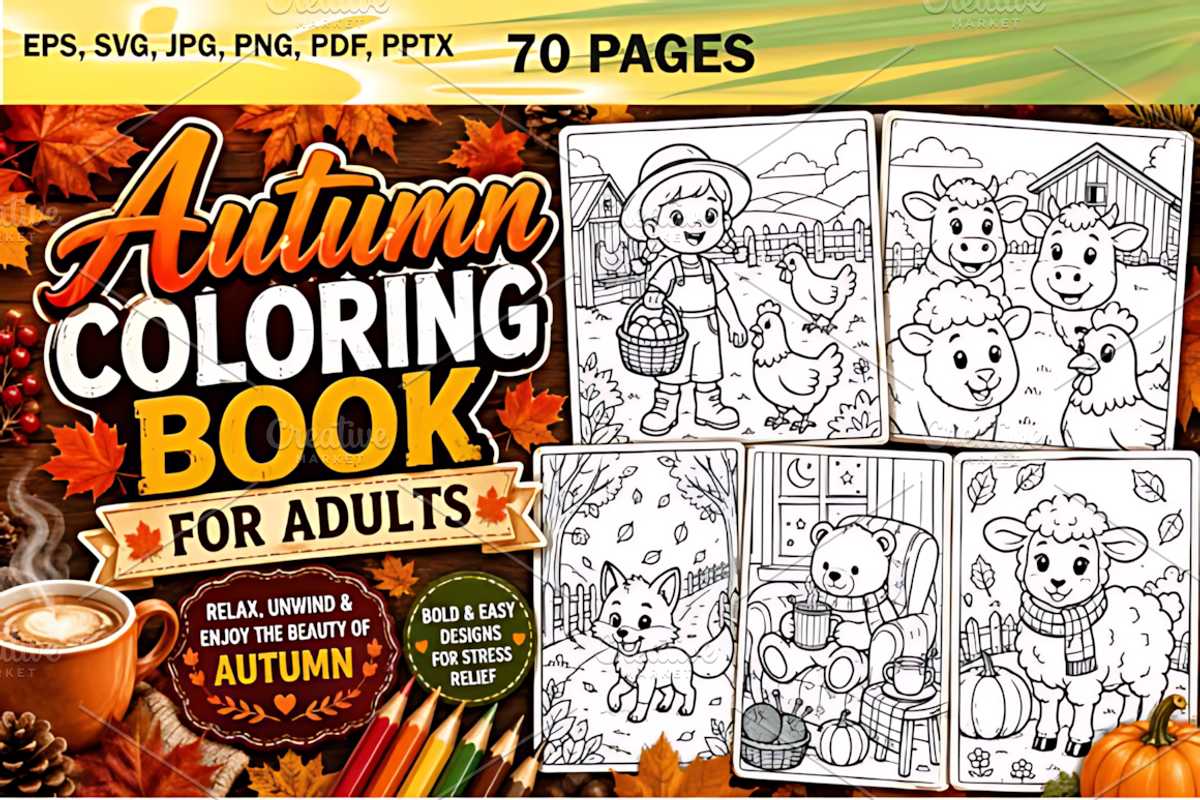 Autumn Coloring Book for Adults, a Seasonal Illustration by Design Station (Photo 3 of 3)