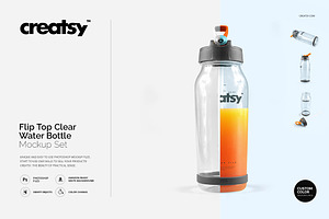 Flip Top Clear Water Bottle Mockup