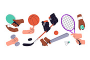 Hands holding sports equipment set, a Sport Illustration by PaperTrident (Thumbnail 2 of 7)
