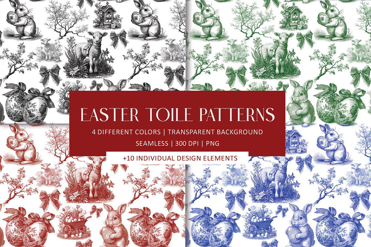 Easter Toile Seamless Pattern Set, a Pattern Graphic by AYAKA Studio Co. (Photo 1 of 12)