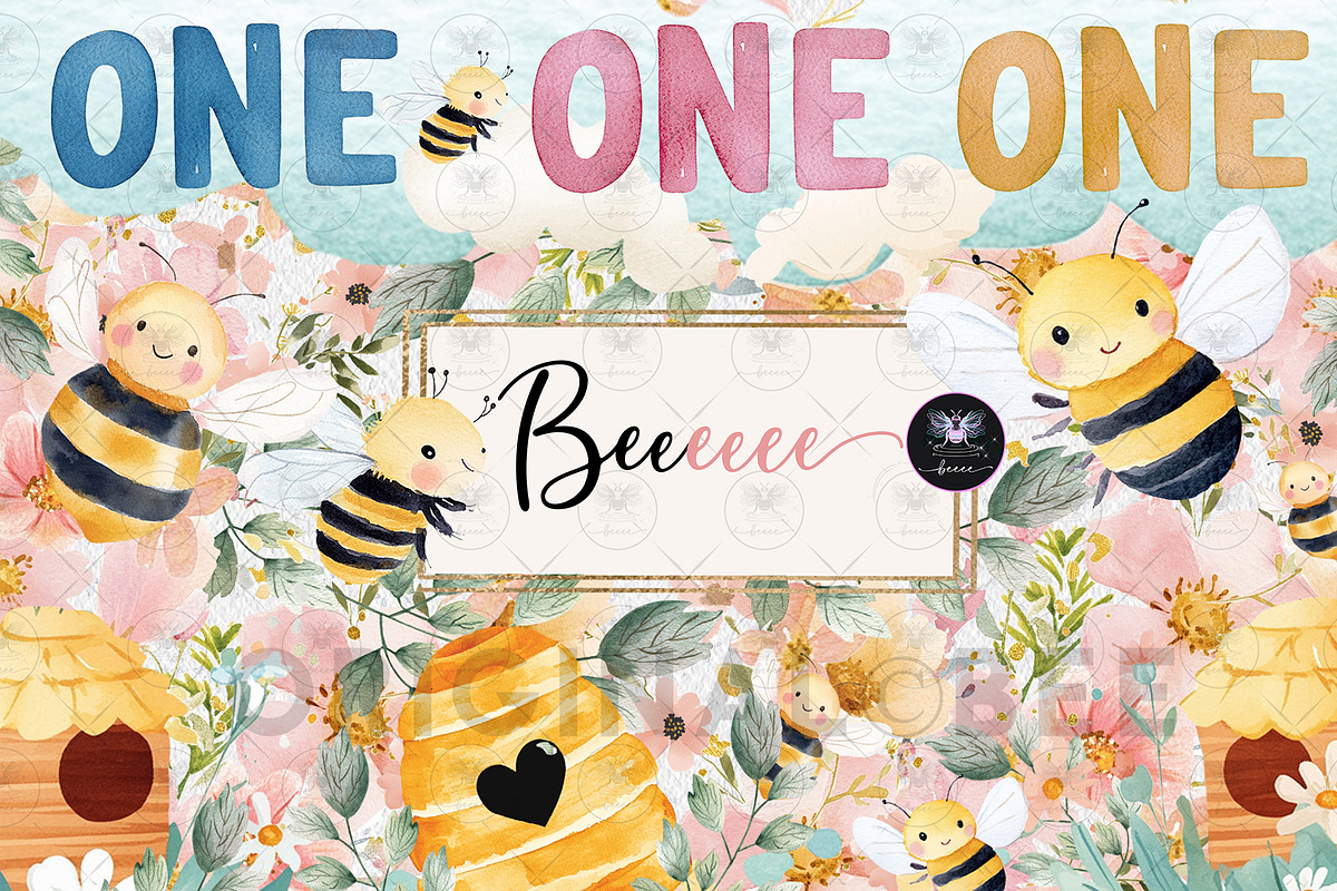 Bee Theme Clipart Set, an Illustration by BigCakeBee (Photo 1 of 4)
