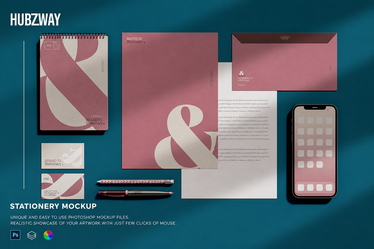 Stationery Set Or Smartphone Mockup, an Advertising Mockup by Hubzway (Photo 1 of 2)