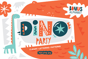 Dino party. Graphic set