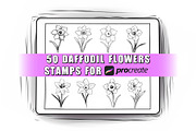 50 Daffodil Flowers Procreate Stamps, a Brush Add-On by Procreate Sale (Thumbnail 1 of 6)