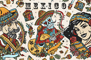 Mexico old school tattoo, a Background Graphic by intueri (Thumbnail 1 of 7)