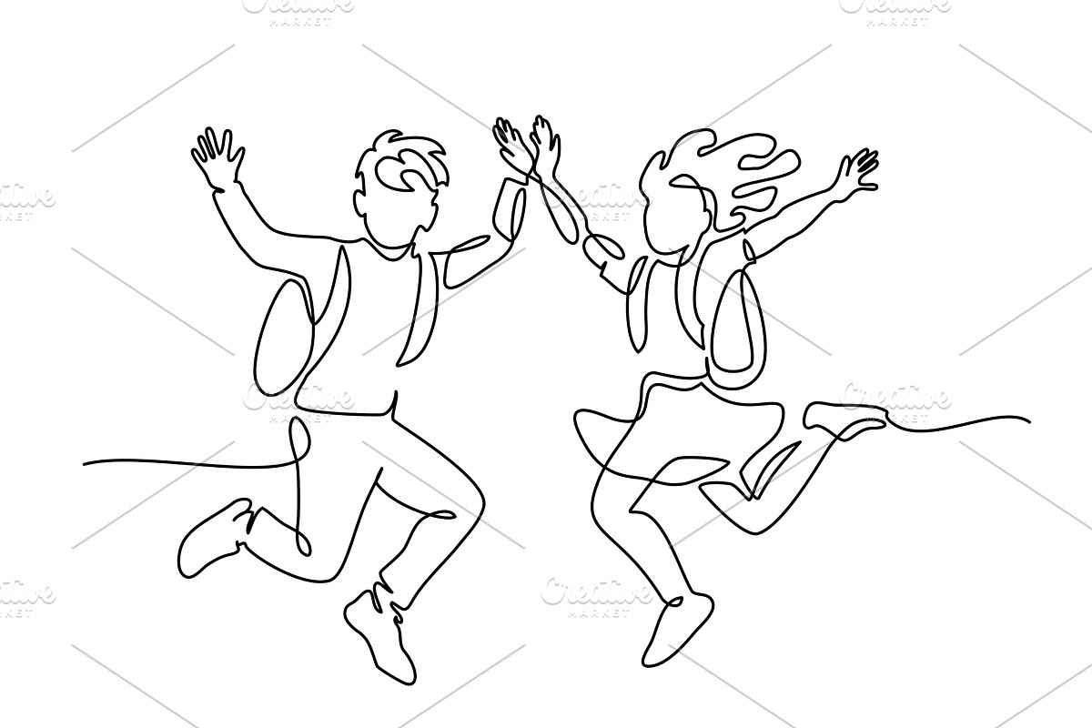 Happy boy and girl pupils with, a Person Illustration by Valenty