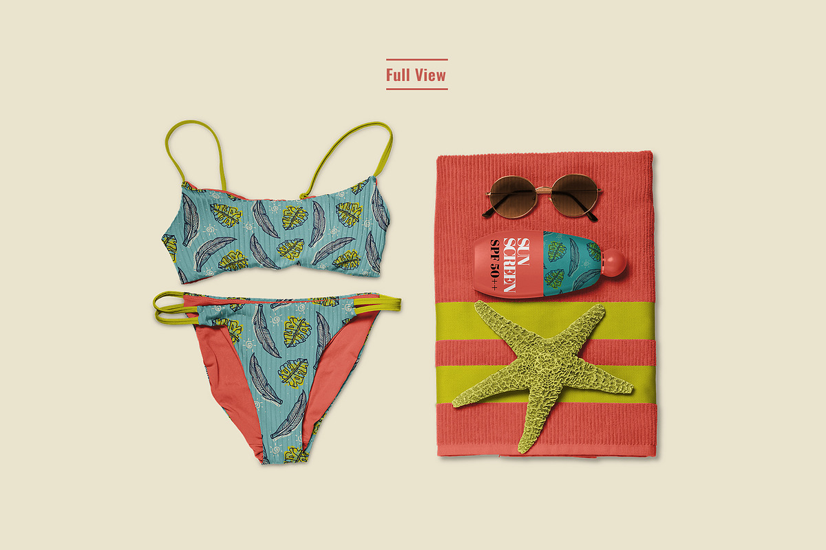 Female 2-Piece Swimwear Scene Mockup, an Apparel Mockup by Designertale (Photo 3 of 6)