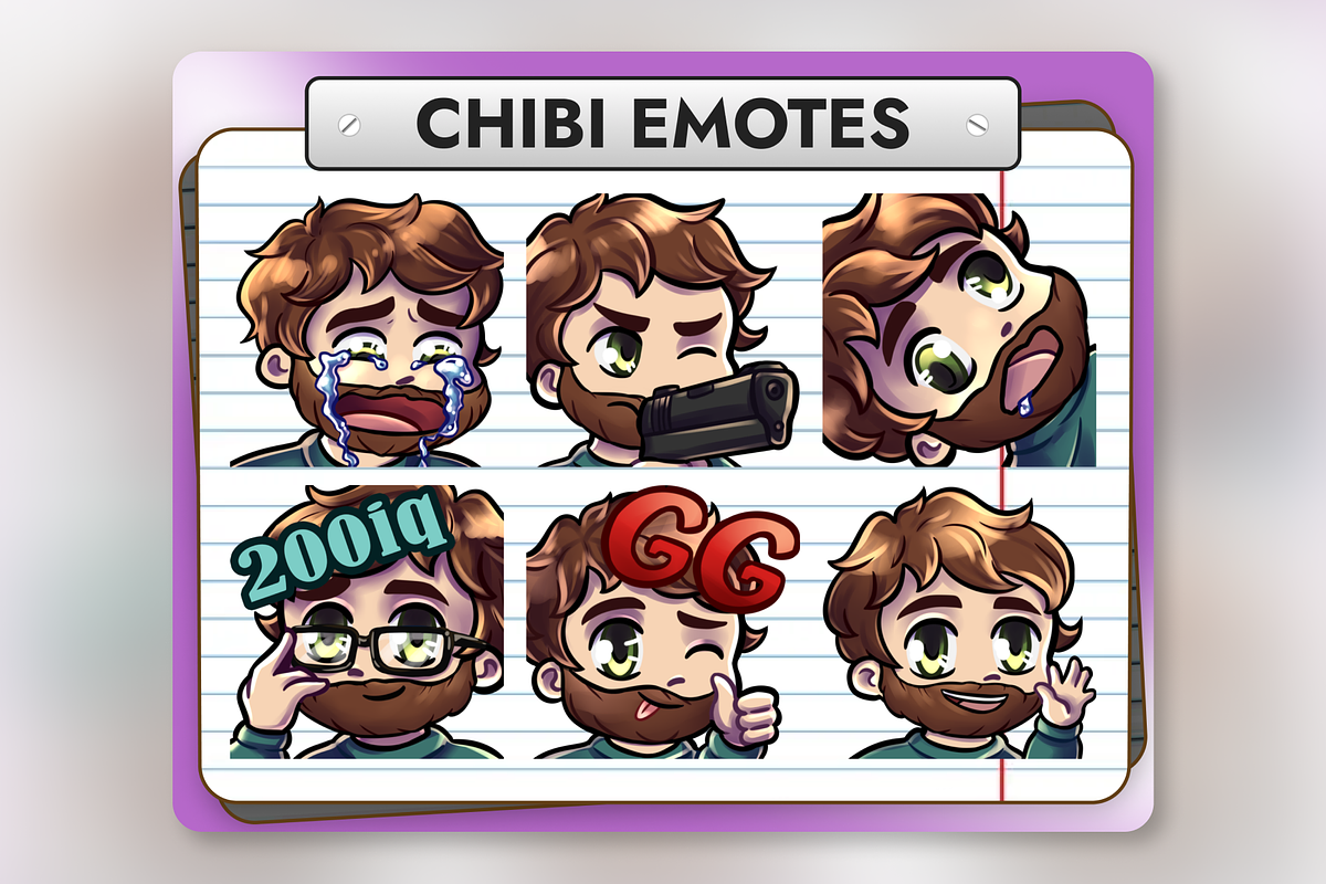12 Brown Hair&Beard Chibi Boy Emotes, an Illustration by Custom Fonts & Patterns (Photo 2 of 12)