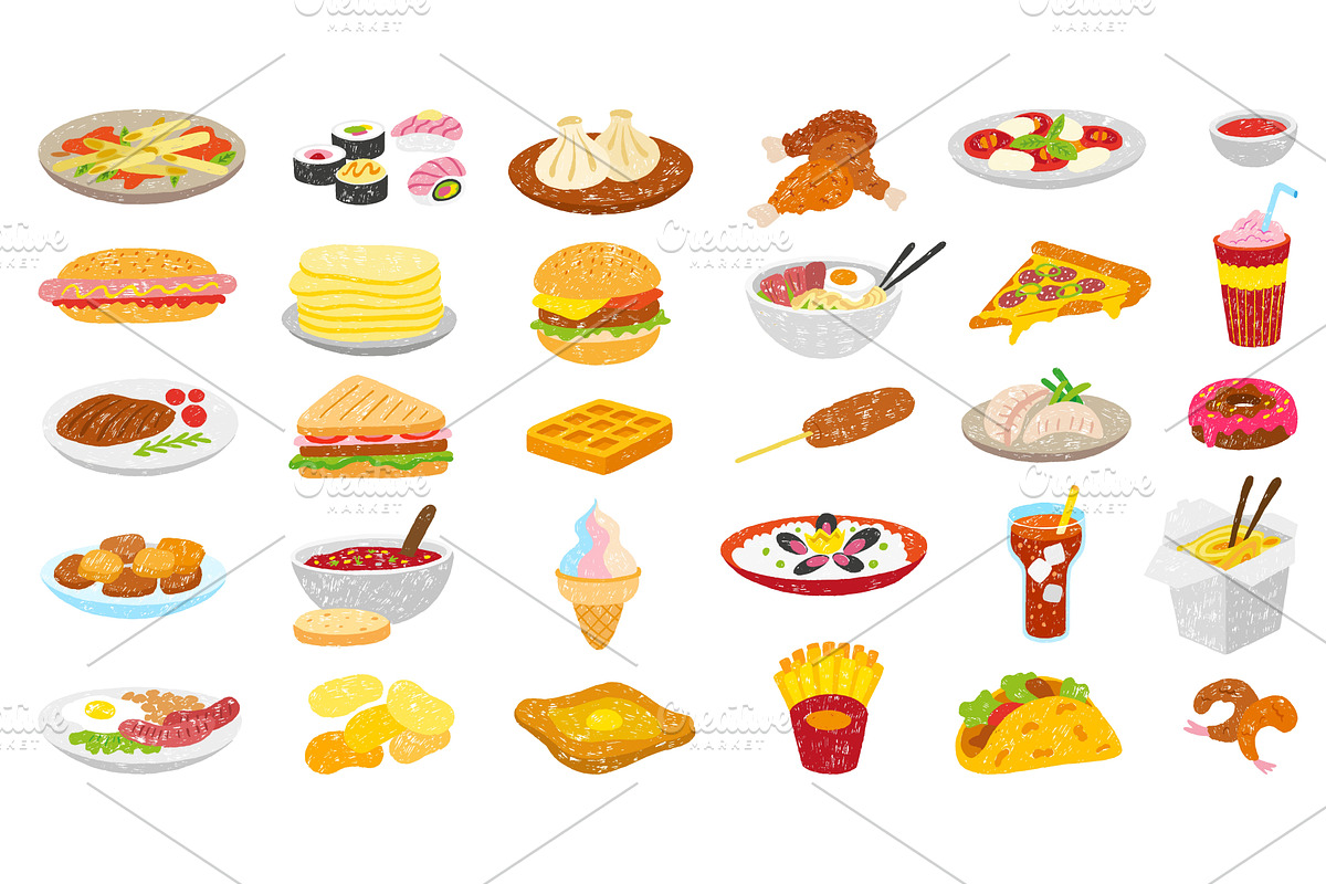 Hand drawn food. Crayon drawing, a Food Illustration by Valerie Bodnar