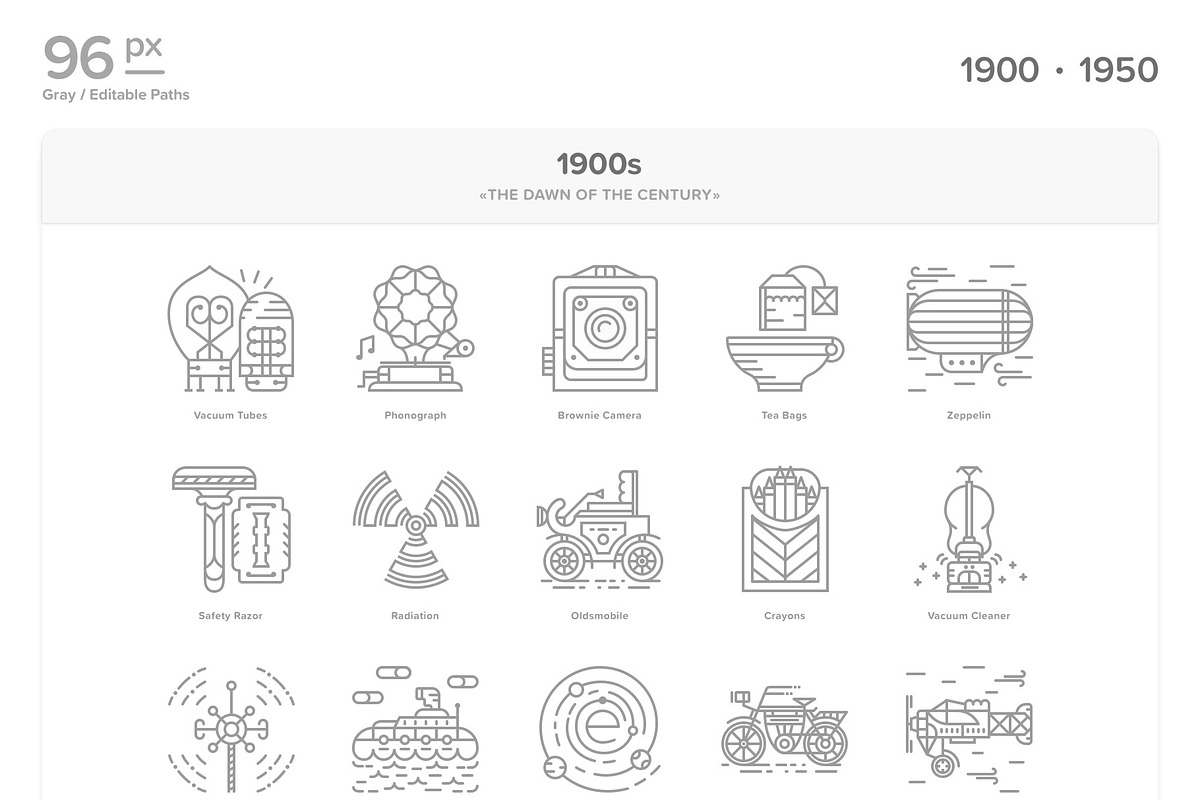 20 Century History.Color line Icons, an Outline Icon by Yeticrab (Photo 6 of 16)