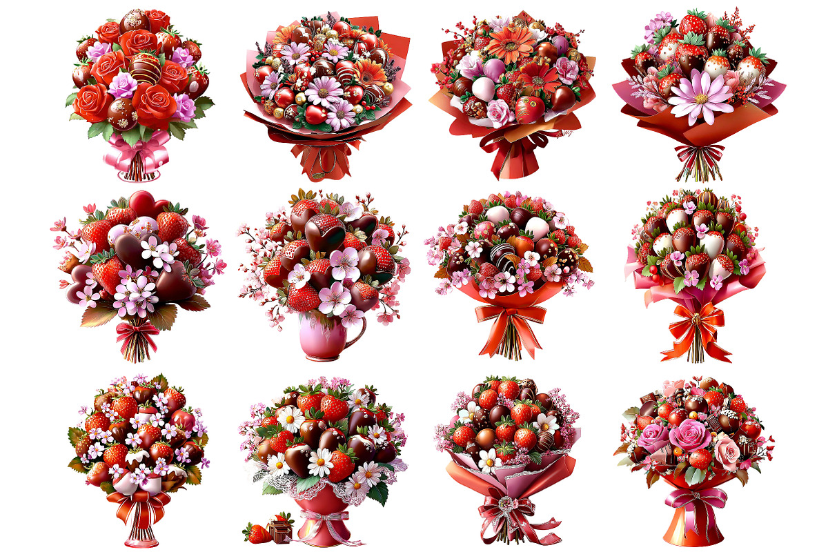 Red strawberry chocolate flower bouq, an Illustration by DreamArtGraphic (Photo 2 of 5)