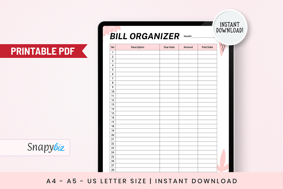 Monthly Bill Organizer Template, a Print Template by Snapybiz (Photo 9 of 10)