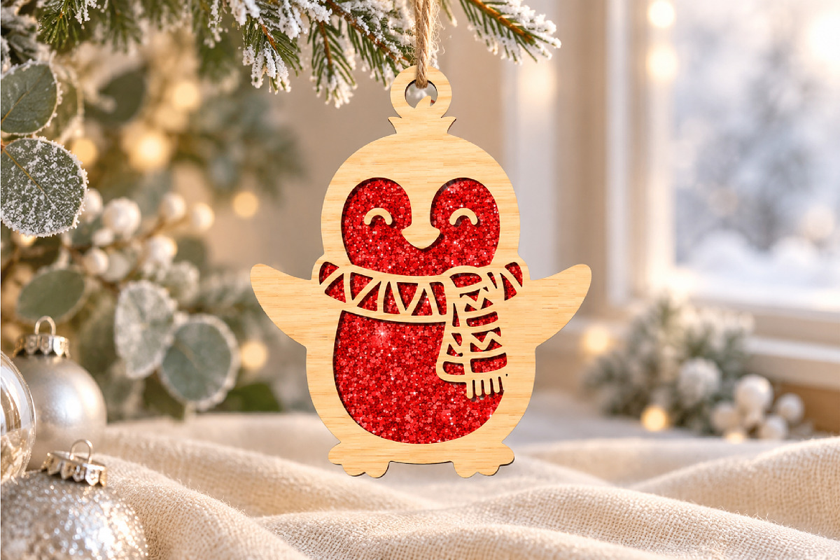 Penguin Christmas Ornament Laser Cut, an Object Graphic by DreamCafeArt (Photo 2 of 3)