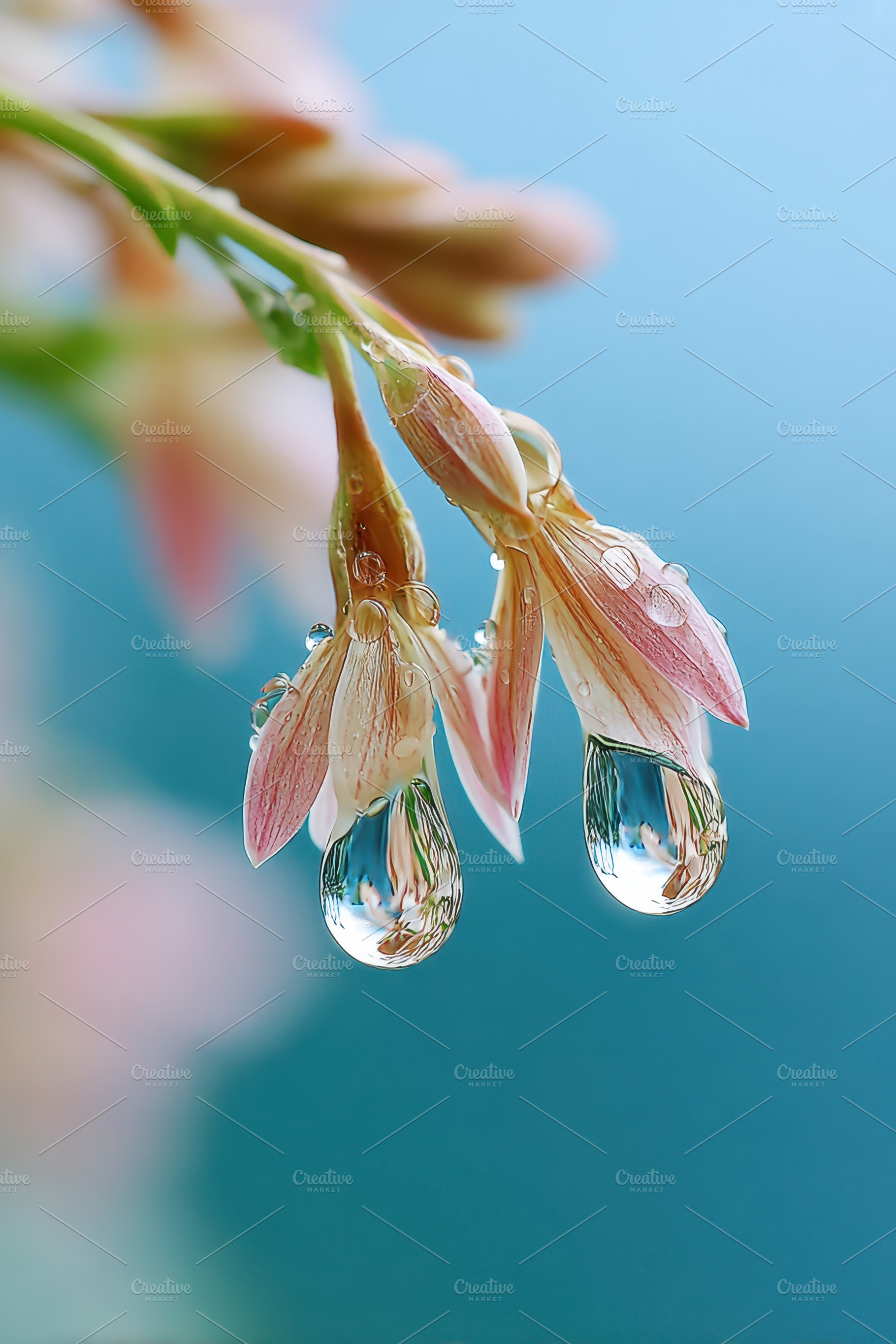Delicate pink flowers with water droplets, a Nature Photo by AlyaAnd