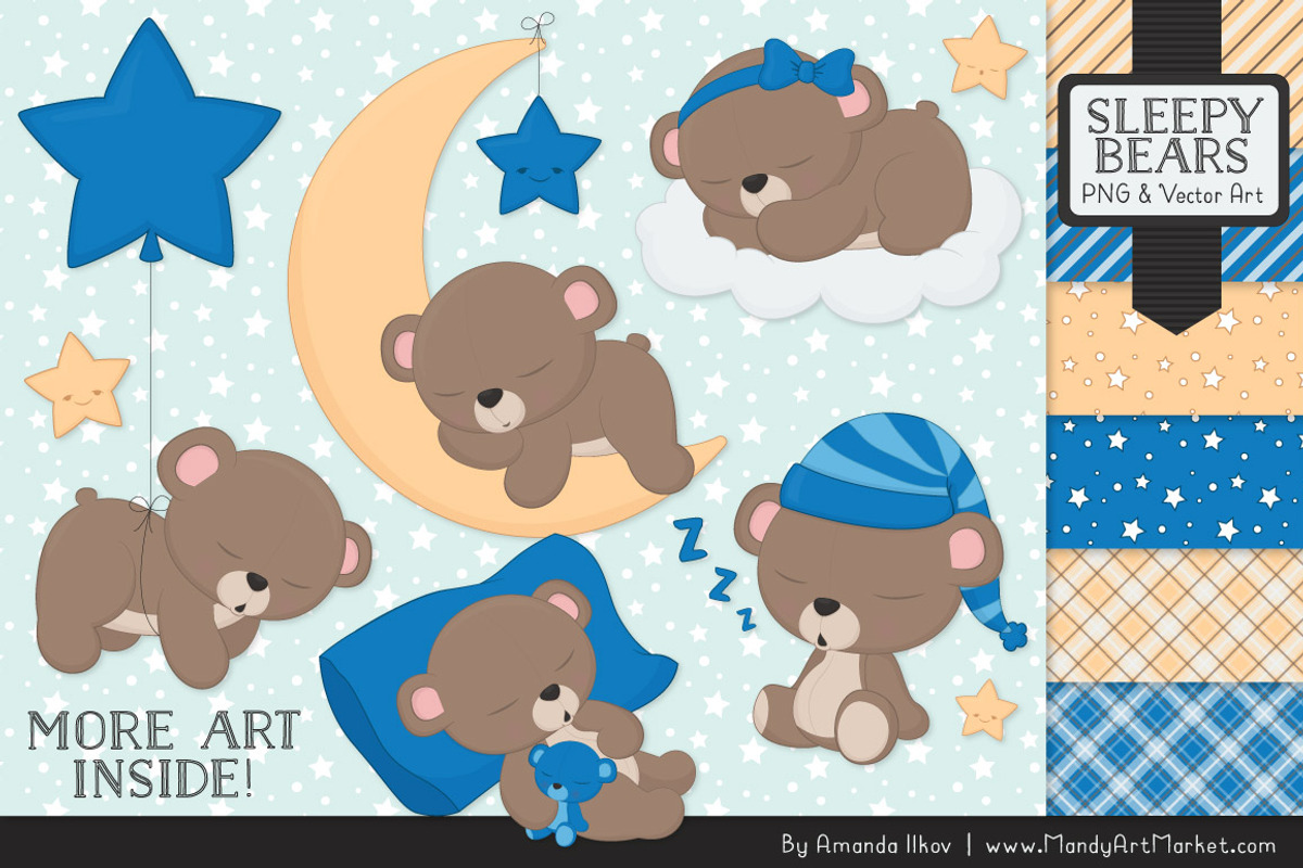 Blue Sleepy Bears Clipart, an Illustration by Amanda Ilkov (Photo 1 of 5)
