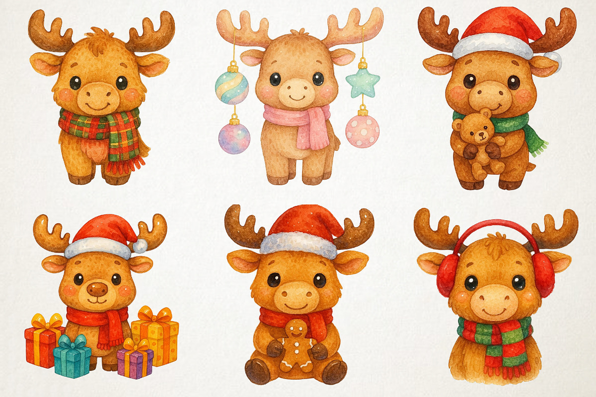 Kawaii Christmas Moose Clipart, an Illustration by RobertsArt (Photo 2 of 7)