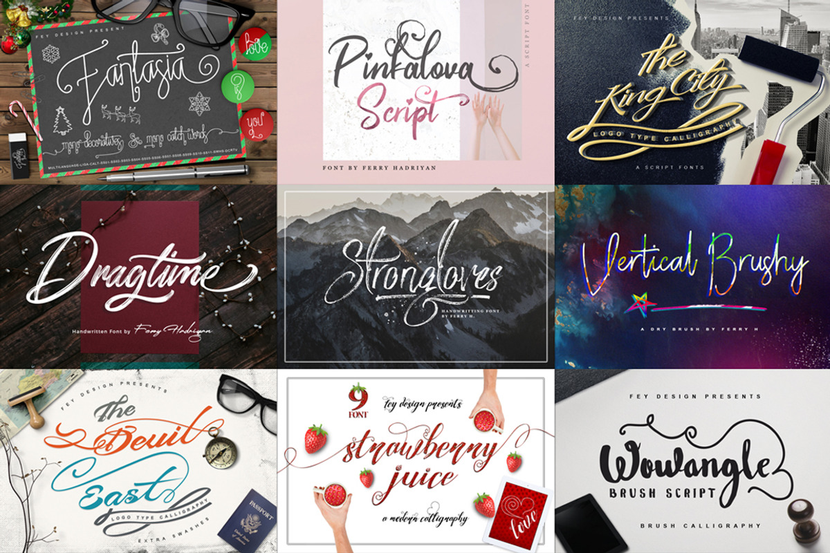 18 Font Bundles Vol 03, a Script Font by FHFont (Photo 3 of 3)