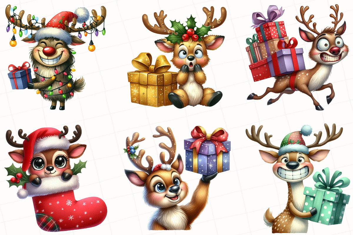 Christmas Reindeer Clipart, an Illustration by OK Design (Photo 5 of 5)