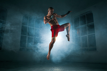 The young man kickboxing in blue smoke stock photo containing boxing and, a Sports & Recreation Photo by Volodymyr Melnyk