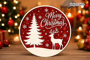 Merry Christmas Deer Round Sign SVG, an Object Graphic by OK Design