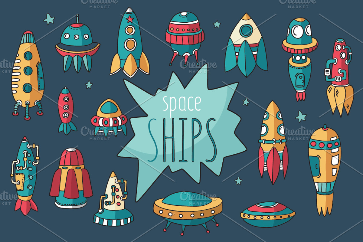 Spaceships set + pattern, an Illustration by YuliaBiser (Photo 1 of 6)