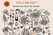 Whimsical Pizza & Wine Party set, a Food Illustration by Madiwaso (Thumbnail 4 of 11)