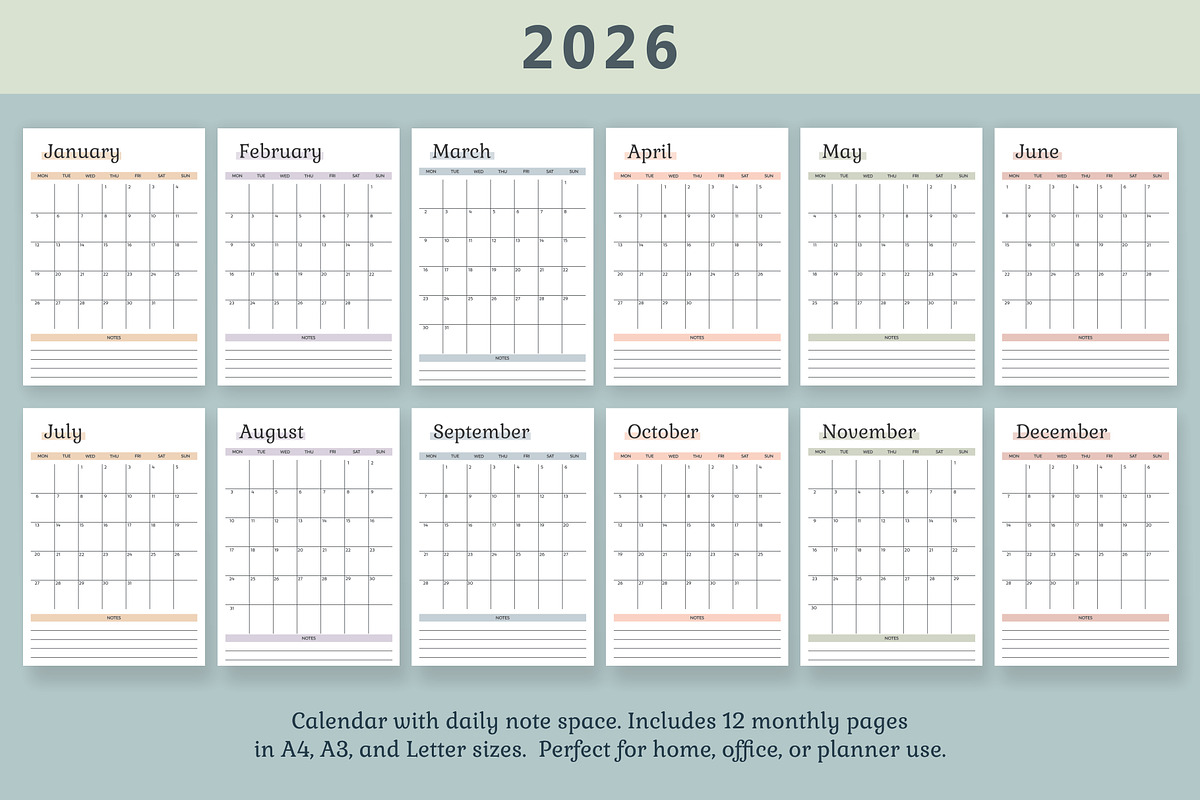 2026 Printable Calendar, a Graphic by Nina Bered Illustration (Photo 2 of 4)