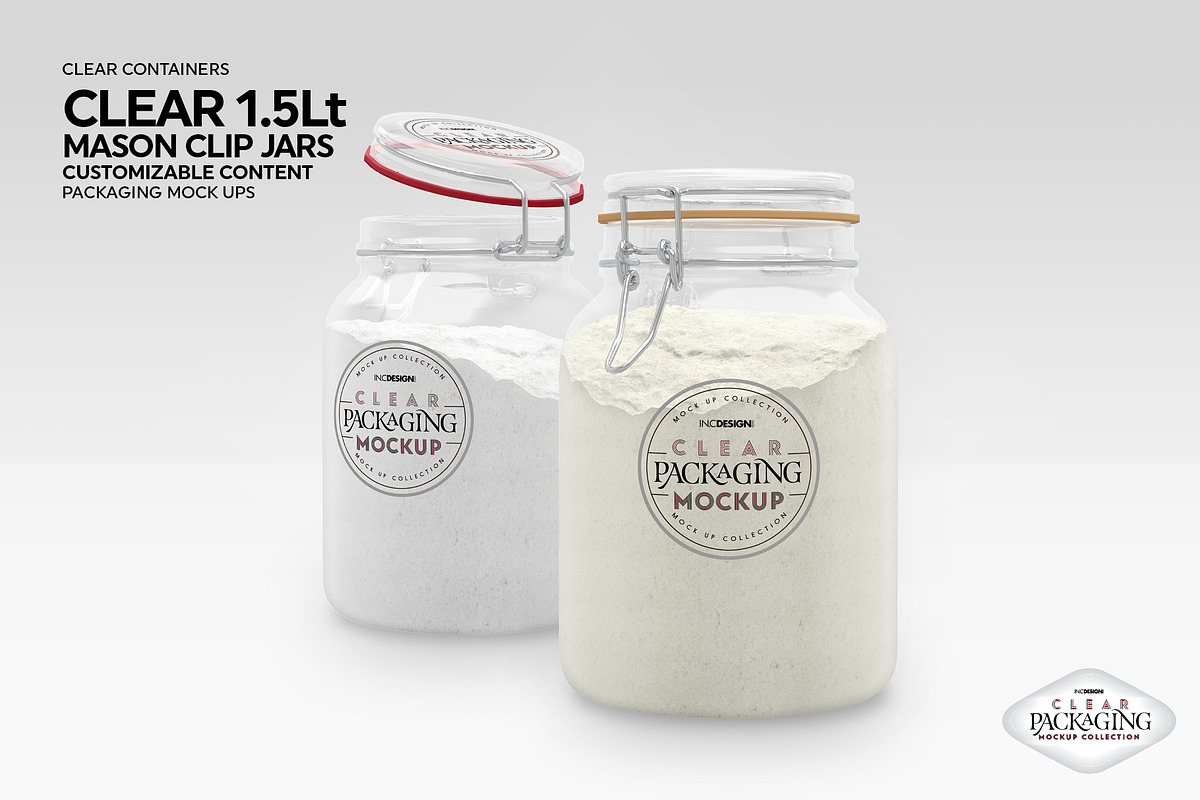 Clear Mason 1.5Liter Clip Jar Mockup, a Cups & Container Mockup by INCDesign (Photo 4 of 8)